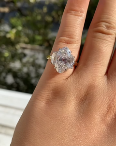 3 Carat Oval Cut <b>Diamond</b> with Two Tapered Baguette Side Stones Knife Edge Basket Set Engagement <b>Ring</b>, IGI Certified - Product Image 3