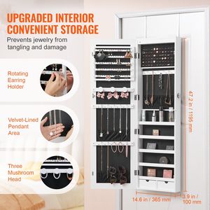 Armoire à bijoux verrouillable de 47,05 pouces de hauteur avec miroir pleine longueur, organisateur de bijoux mural avec porte - Product Image 4