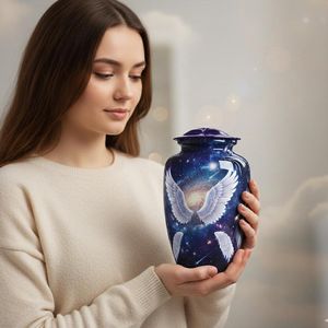 Urne funéraire en métal personnalisée Mother Merry pour cendres humaines adultes, capacité personnalisable, artisanat Uzair, modèle UHI-170 - Product Image 3