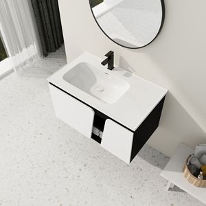36-Inch <b>Wall</b>-Mounted Bathroom Vanity with Ceramic Basin and Soft-Close Cabinet Door <b>Floating</b> Vanity <b>Unit</b> - Product Image 5
