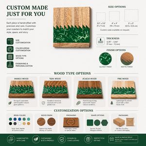 Sous-verres carrés en bois et résine faits à la main, effet marbre vert, pour la maison, le bar, le restaurant - Product Image 3