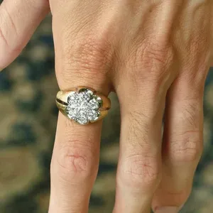 Luxury Flower Design Moissanite <b>Ring</b> <b>925</b> Sterling <b>Silver</b> Yellow Gold Plated Men's Engagement Wedding Jewelry Vintage Style Claw - Product Image 2