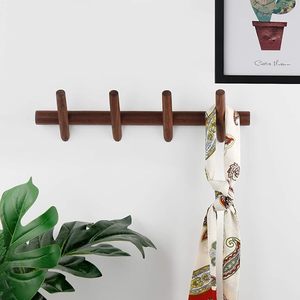 Perchero de pared de madera con 4 ganchos, riel colgante de madera maciza rústica con clavijas, 17.3 pulgadas - Product Image 5