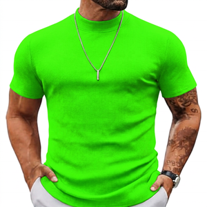 T-shirt décontracté à manches courtes en tricot à col roulé rouge pour homme, coupe ajustée, couleur unie - Product Image 5