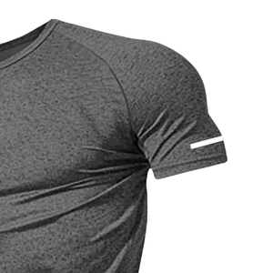 T-shirt de compression pour homme, manches courtes, col rond, séchage rapide, respirant, 200 grammes, motif tricoté, Spandex/Polyester, coupe classique - Product Image 3