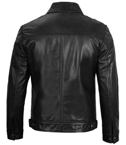 Chaquetas de Cuero Genuino Personalizadas para Hombre |   Ropa Exterior de Piel de Cordero Negra de Primera Calidad |   Estilos Harrington y Biker Disponibles |   Marca Privada OEM M - Product Image 4