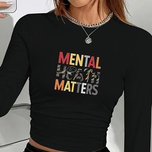 เสื้อยืดแขนยาวพิมพ์ลายสีสันสดใสสำหรับผู้หญิง สไตล์ Y2K คอกลม ผ้าถักผสมสแปนเด็กซ์และโพลีเอสเตอร์ ทรงปกติ ใส่ได้ทุกฤดู - Product Image 3