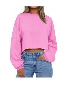 Sudaderas de Forro Polar Vintage Oversize para Mujer con Cuello Redondo, Manga Larga y Logo Estampado Frontal, Estilo Corto para Otoño/Invierno - Product Image 2