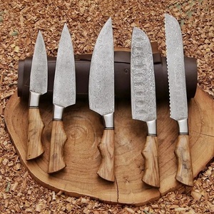 Handmade Damascus Steel Five-piece Kitchen Chef <b>Knife</b> <b>Set</b> Wood Handles <b>Sharp</b> Ambidextrous Sustainable Durable TARJ ENTERPRISES - Product Image 1