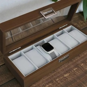 Luxury Wooden Watch Box for 6 Watches Hanging Tabletop Options Modern Watch Organizer Glass Display <b>Top</b> Eco-Friendly Durable - Product Image 3