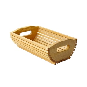 Hot Selling Rectangular Wooden Slatted <b>Basket</b> <b>Tray</b> with Handles Lightweight Durable Kitchen Dining Decor Plate - Product Image 1