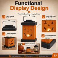 Lanterne Citrouille d'Halloween en Bois en Gros avec Lumière LED Chaude, Décoration de Table ou Suspendue pour Magasins de Détail