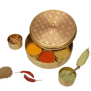 Classic Spice Organizer <b>Box</b> Metal with Decorative Lid Kitchen <b>Masala</b> Storage Container for Herbs Seasoning Cooking Use - Product Image 5