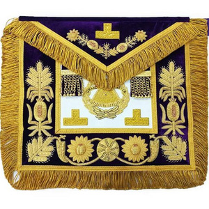 Tablier maçonnique personnalisé brodé, en tissu rouge et blanc, avec décoration perlée, style classique, badge de vêtement - Product Image 5