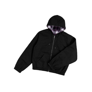 Sudadera con capucha para hombre, estilo vintage, negra lavada, con cremallera, forro a cuadros, corte holgado, estilo urbano. - Product Image 4