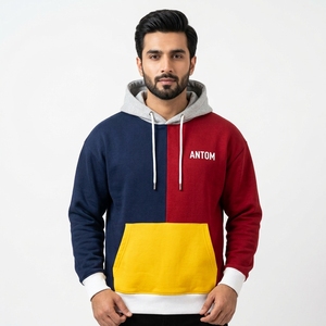 Sweat à capuche oversize pour homme, personnalisable avec logo, color block, en molleton épais, patchwork, streetwear, épaules tombantes, poche kangourou, OEM - Product Image 6