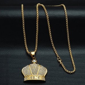 Gold Color Crown Pendant Necklace Rhinestone <b>King</b> Chain Necklace Hip Hop Statement Jewelry for Men - Product Image 2
