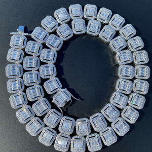 Luxury Geometric <b>Statement</b> <b>Necklace</b> 925 Silver Gold Plated Baguette Cut Diamond Link Chain Unisex Party Jewelry - Product Image 5