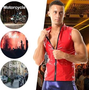 Débardeur en similicuir brillant pour homme – Effet mouillé, style décontracté, en PVC, sans manches - Product Image 5