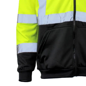 Safety Reflective Hi Vis Hoodie Zipper Closure Hood With Drawstrings High Quality Reflective <b>Strips</b> Construction Safety Hoodie - Product Image 4