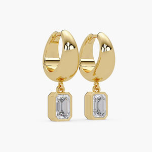 Boucles d'oreilles pendantes en or 14 carats avec diamant de laboratoire taille émeraude 1 carat, élégantes et luxueuses, pour femme, cadeau de mariage ou d'anniversaire, bijoux fins - Product Image 2