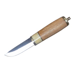 CUCHILLO VIKING GOTLAND, cuchillo de caza con hoja de acero forjado de alto carbono con mango de hueso, refuerzo de latón, vaina de cuero - Product Image 4