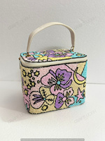 Trousse de Maquillage de Luxe Perlée à la Main avec Motifs Floraux, Miroir, Fermeture Éclair, Grande Capacité, Légère, Boîte de Rangement pour Cosmétiques, Style Indien