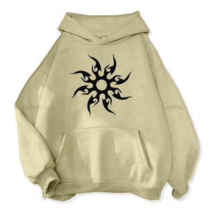 Sudadera con Capucha Extra Grande para Hombre, Color Negro, con Estampado Tribal de Sol Blanco en el Bolsillo Delantero, Ropa Casual de Otoño, 100% Algodón, Felpa Francesa - Product Image 2