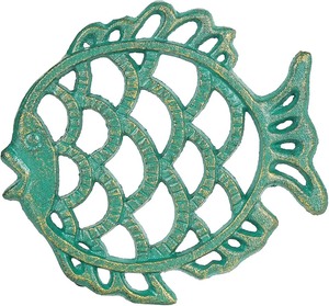 Sous-plat en métal Green Fish résistant à la chaleur pour plats chauds, casseroles, poêles, décoration de comptoir de cuisine, sous-plats en fonte robustes - Product Image 1