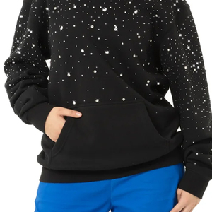 Sweat-shirt à capuche noir imprimé étoiles, pull en polaire surdimensionné avec poche, unisexe, décontracté, pour l'automne - Product Image 5