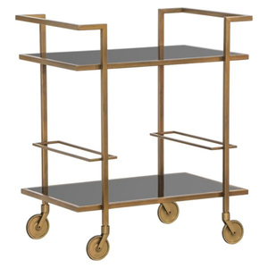 Chariot de bar moderne en fer avec étagères en verre, mobilier de bar mobile pour la maison, design contemporain, structure en fer, Chandni CCMIF 484, 2 compartiments - Product Image 1