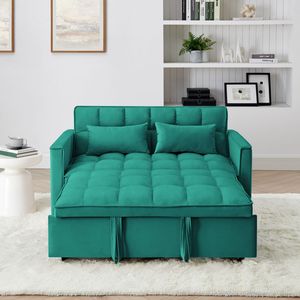 Modern 54.33-Inch Versatile <b>Foldable</b> <b>Sofa</b> <b>Bed</b> Velvet Pull with Adjustable Back in 3 Lengths Green Color - Product Image 3