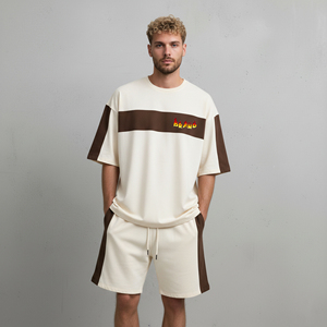 Nouvel arrivage 2026 – Ensemble 2 pièces décontracté d'été pour homme, style streetwear, avec logo imprimé DTF personnalisé, 100 % coton, bicolore, hip-hop, coupe oversize - Product Image 1
