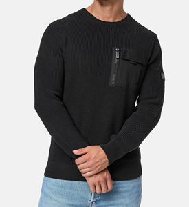 Men's Black Crew Neck Pullover Sweatshirt Regular Fit Knitted Solid Color Casual Long Sleeve O-Neck <b>Sweater</b> - Product Image 6