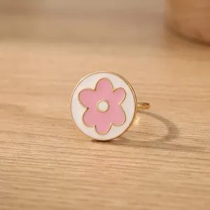 18K Gold Plated Adjustable Daisy Flower Design <b>Ring</b> Pink & White Enamel Brass Finger <b>Ring</b> <b>For</b> Women and <b>Girls</b> Regular Wearing - Product Image 5