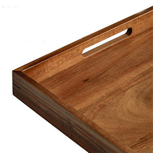 Bandeja de servicio cuadrada con asas, plato de madera de acacia natural para desayuno, fiesta de café, uso en mesa de comedor y decoración de mesa de centro - Product Image 4