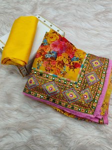 Kutchi Bharat Dentelle Bordure Travail Gujarati Tendance Numérique Imprimé Indien Georgette Saree Avec Taille et COULEUR Disponibles - Product Image 3