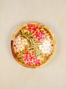 ถาดไม้ทรงกลมเคลือบเงา งานแฮนด์เมด ถาดเสิร์ฟตกแต่งบ้าน ผู้ส่งออก - Product Image 3