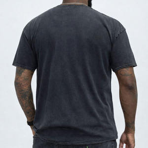 T-shirt unisexe surdimensionné vintage avec logo personnalisé, imprimé DTG, noir délavé, 100% coton, streetwear, fournisseur OEM ODM USA - Product Image 3