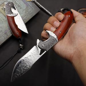 Couteau de poche pliant classique en acier Damas, fait main, personnalisable OEM, manche en bois, pour camping, chasse, usage tactique, DIY - Product Image 5