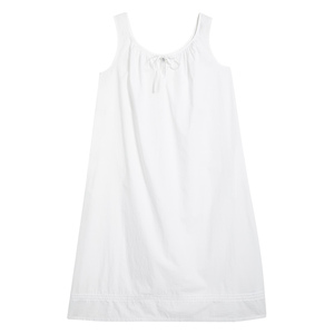 Camisón Corto Blanco de Satén 100% Algodón, con Cierre de Cordón y Bolsillos, para Mujer - Product Image 6