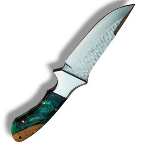 Cuchillos de Caza Damasco con Mango Marrón y Patrón Decorativo en la Hoja de Acero, Empuñadura Ergonómica de Madera para Camping, Caza y Trabajo de Campo - Product Image 4