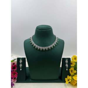 Indian Ethnic Sophia American Diamond Pearl Necklace & Earring Set-Gold Plated Bridal Jewelry - Product Image 1