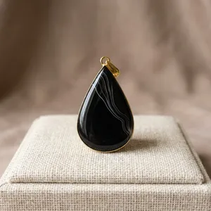จี้หินอาเกตธรรมชาติลายเส้นพร้อมทองเหลือง ขายส่ง จี้หินทำมือ - Product Image 3
