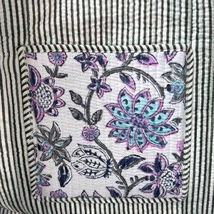 Handcrafted Floral Quilted Cotton Lightweight Eco-Friendly <b>Foldable</b> Open Top Tote <b>Bag</b> Ethnic Indian Block Print Large Capacity - Product Image 4