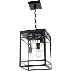 Lampada a Sospensione Nera da Esterno con Pannello in Vetro Smerigliato, Grande Lampadario Lineare da Esterno per Portico - Product Image 1
