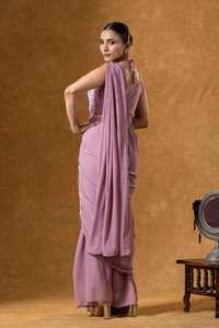 Sari élégant pré-cousu avec un chemisier entièrement brodé – Collection de tenues de soirée - Product Image 5