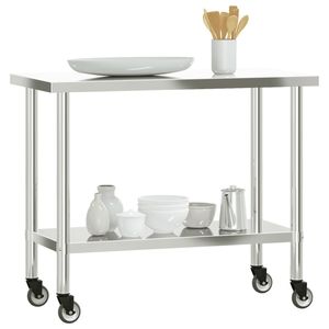 Tavolo da lavoro cucina commerciale con ruote 43.3 \ "x21.7 \" x33.5 \ "fabbricazione in acciaio inox - Product Image 4