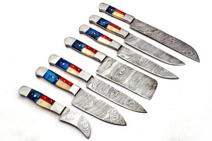 <b>Set</b> of 7 Custom Handmade Damascus Steel <b>Knife</b> <b>Set</b> Best Kitchen <b>Knives</b> <b>Set</b> With Sheath - Product Image 3