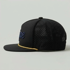 Casquettes de golf personnalisées OEM à 7 panneaux, perforées, découpées au laser, à visière plate et structurées, ODM, faible MOQ, usine de casquettes - Product Image 4